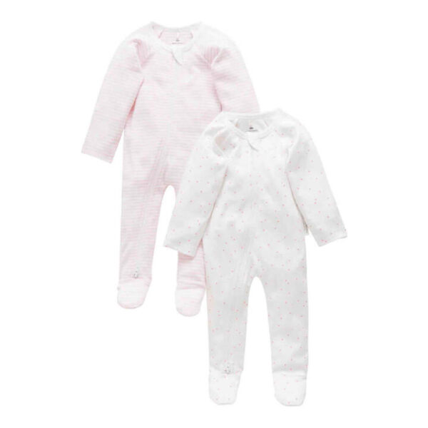 Purebaby 2 Pack Zip Growsuit - Pale Pink Pack (0000)