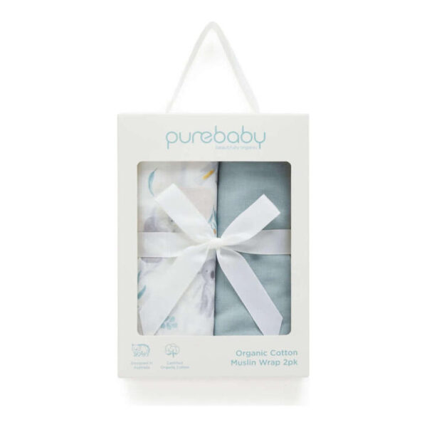 Purebaby Muslin Wrap Hamper - Eucalyptus Friends Pack