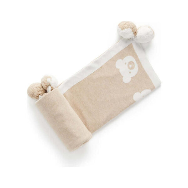 Purebaby Border Pom Pom Blanket - Latte Melange Bear