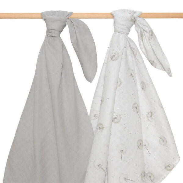 Living Textiles Organic Muslin Swaddle Wraps 2 Pack - Dandelion/Grey